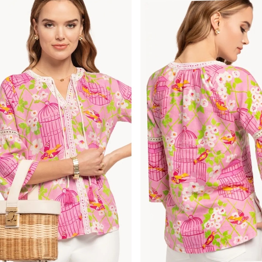 Spartina Wren Bird Cage Linen Tunic Top - Small